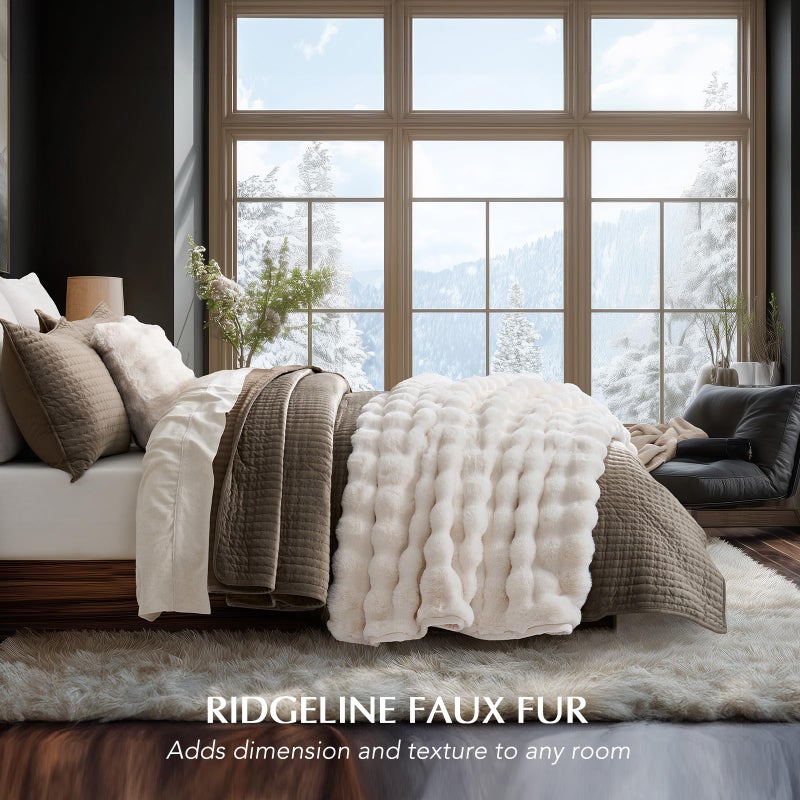 EverGrace Ultra Soft Luxury Fluffy Faux Rabbit Fur Throw Blanket, Thick Warm Bubble Throw for Bed, Cozy Plush Reversible Blankets for Couch, Chair, Sofa, Ivory White, 80x90 Inches - Image 2