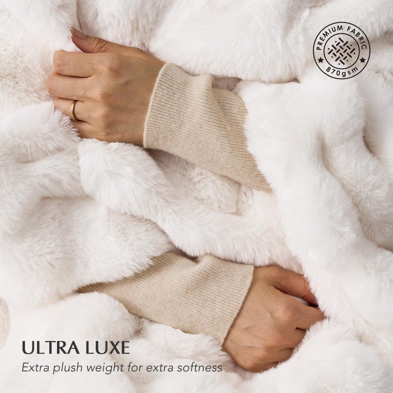 EverGrace Ultra Soft Luxury Fluffy Faux Rabbit Fur Throw Blanket, Thick Warm Bubble Throw for Bed, Cozy Plush Reversible Blankets for Couch, Chair, Sofa, Ivory White, 80x90 Inches - Image 3