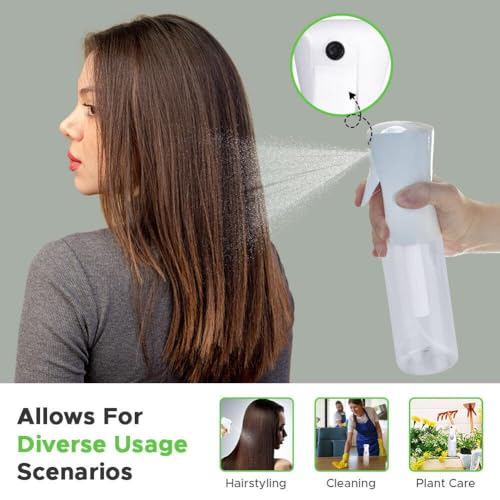 VIGOR PATH Continuous Spray Bottle for Hair – Fine Mist Mister for Hairstyling, Cleaning, Plants, Pets, Barbers, Salons, and Essential Oil Applications (300ml/10.1 oz) Clear 2 Pack - Image 3