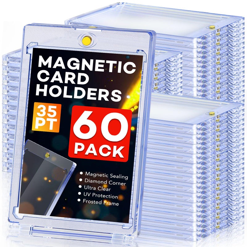 ZENOWICK 60ct Magnetic Card Holders, 35pt One Touch Card Holder, U-V Protection Hard Plastic Case for Trading Cards, Display Case for Sports, Baseball, Football, Game Cards - Image 1