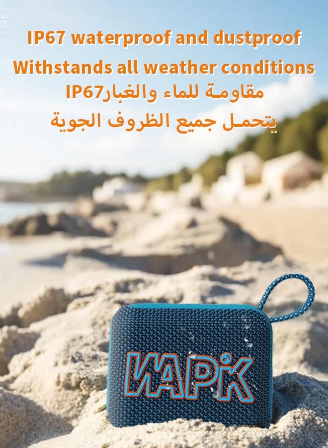 WAPIK Korean Brand Aero 5 Portable Bluetooth Speaker 10W AI Smart Sound Tuning Bluetooth 5.4 IP67 Waterproof Mini Speaker 10H Battery Life TWS Pairing TF Card Play Type-C Fast Charging Carry Strap Outdoor Speaker Blue - Image 4