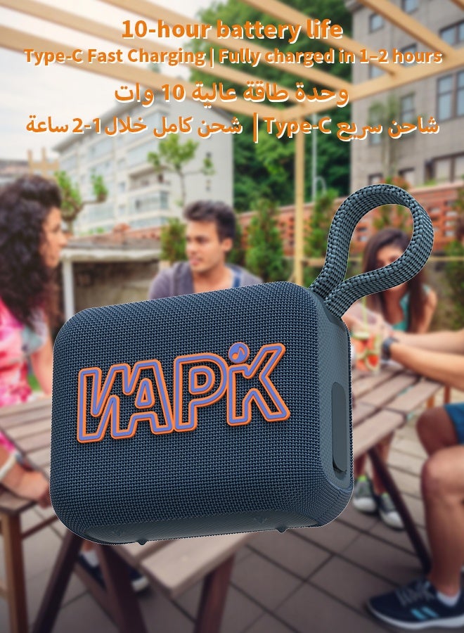 WAPIK Korean Brand Aero 5 Portable Bluetooth Speaker 10W AI Smart Sound Tuning Bluetooth 5.4 IP67 Waterproof Mini Speaker 10H Battery Life TWS Pairing TF Card Play Type-C Fast Charging Carry Strap Outdoor Speaker Blue - Image 5