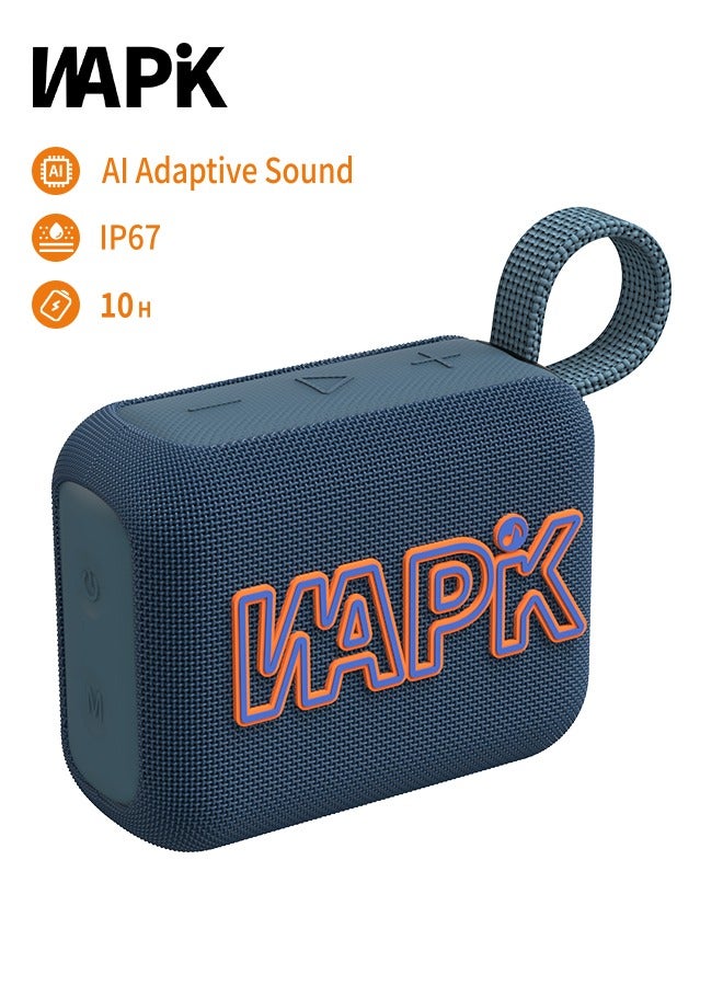 WAPIK Korean Brand Aero 5 Portable Bluetooth Speaker 10W AI Smart Sound Tuning Bluetooth 5.4 IP67 Waterproof Mini Speaker 10H Battery Life TWS Pairing TF Card Play Type-C Fast Charging Carry Strap Outdoor Speaker Blue - Image 1