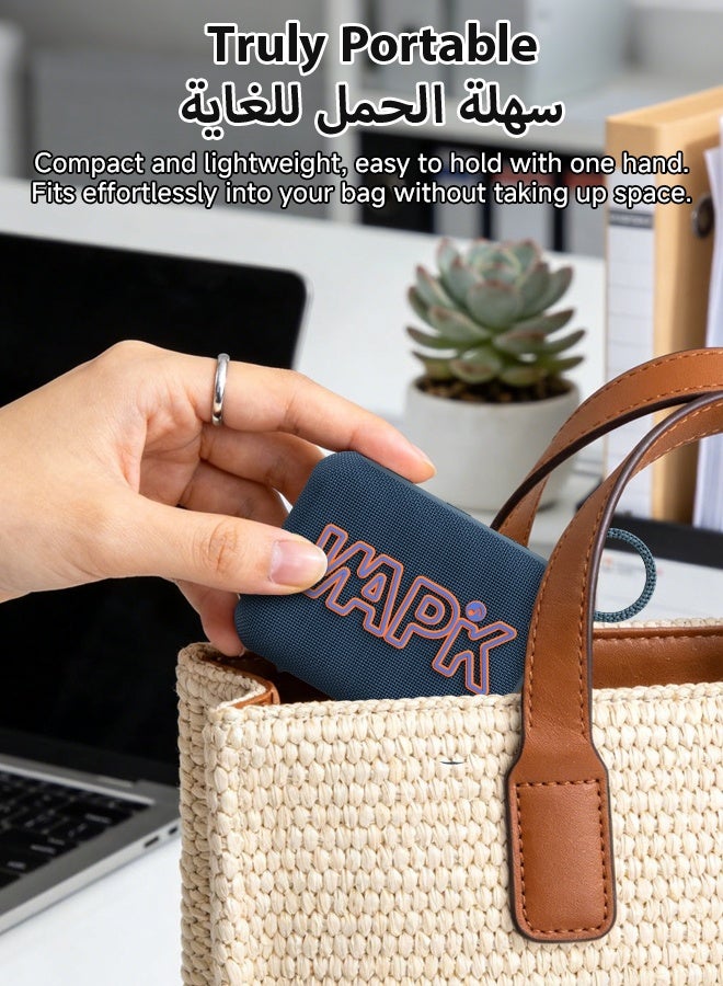 وابيك سماعة بلوتوث محمولة كورين براند Aero 5 بقدرة 10 واط وميزة ضبط الصوت الذكي بالذكاء الاصطناعي وبلوتوث 5.4، مقاومة للماء بمعيار IP67، بطارية تدوم 10 ساعات، اقتران TWS، تشغيل بطاقة TF، شحن سريع Type-C، مزودة بحمالة يد للاستخدام الخارجي – اللون الأزرق - Image 2