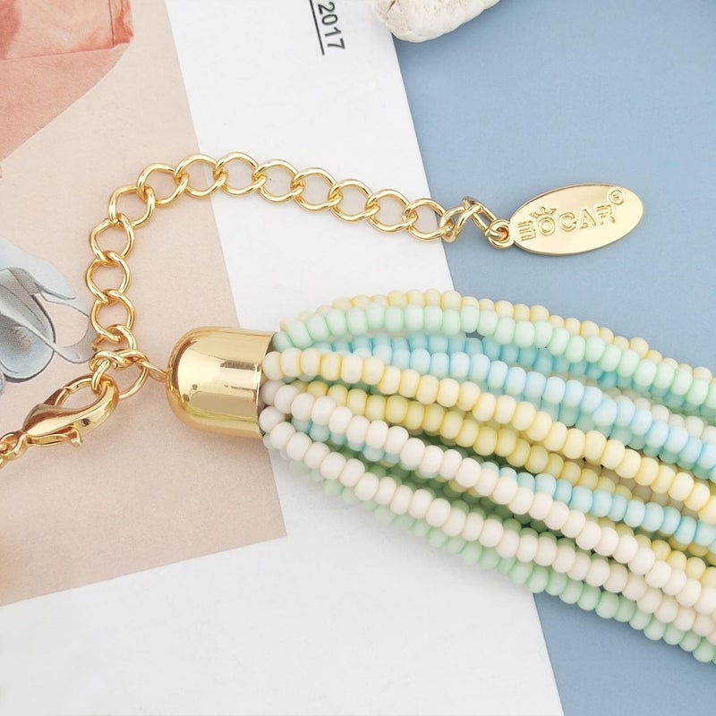 Bocar Multi Layer Chunky Bib Statement Seed Beads Cluster Collar Necklace for Women Gift (NK-10351) - Image 5