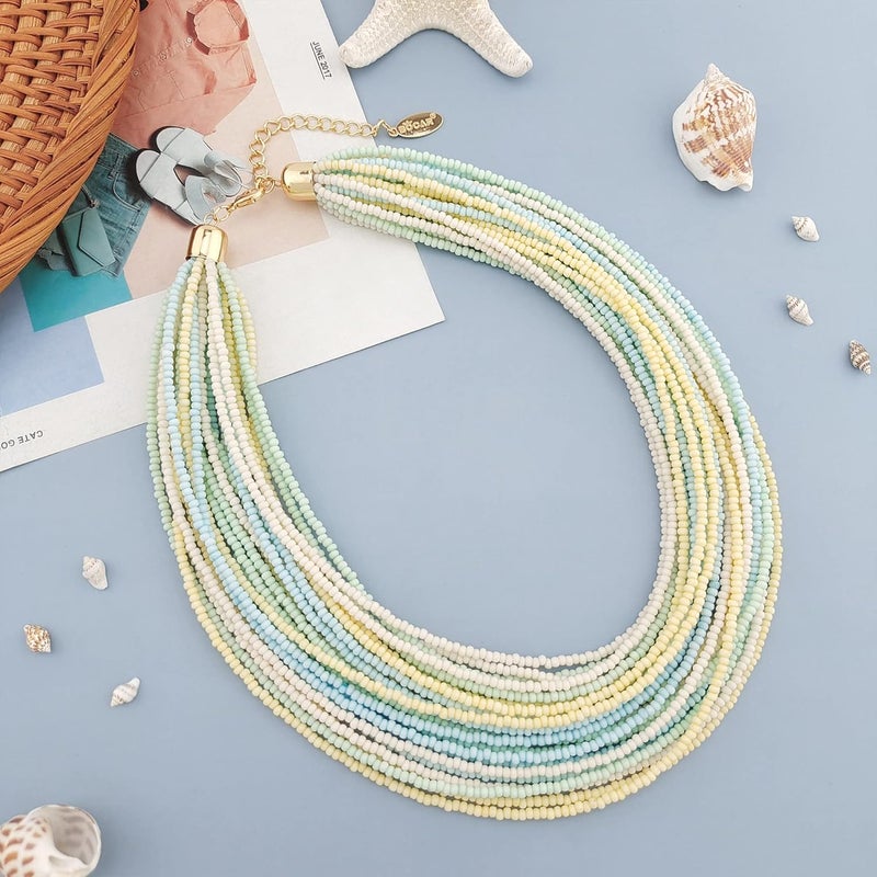 Bocar Multi Layer Chunky Bib Statement Seed Beads Cluster Collar Necklace for Women Gift (NK-10351) - Image 3
