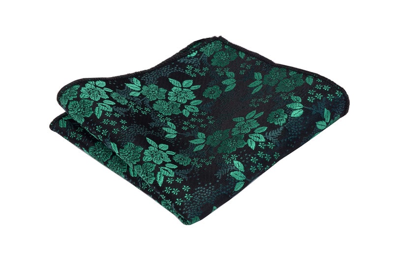 GUSLESON Mens Green Bowtie Floral Silk Self Tie Bow Tie & Handkerchief Set For Wedding (0564-23) - Image 3