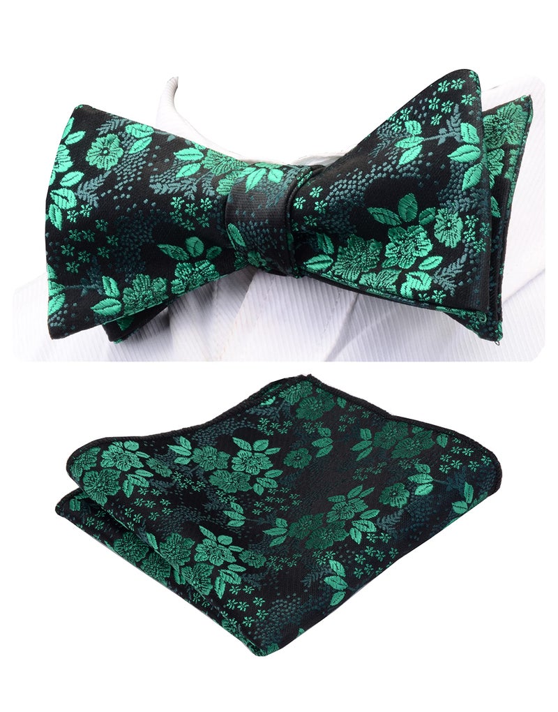 GUSLESON Mens Green Bowtie Floral Silk Self Tie Bow Tie & Handkerchief Set For Wedding (0564-23) - Image 5