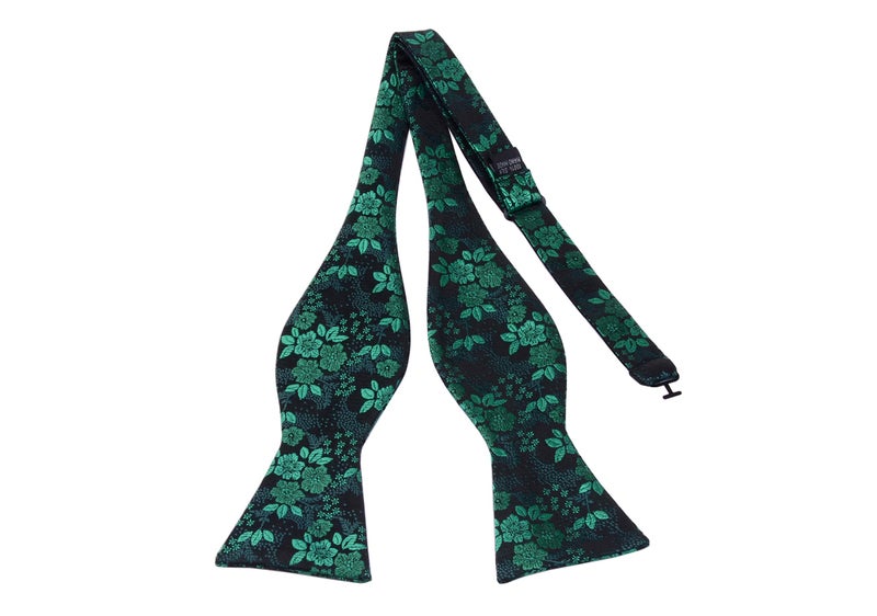 GUSLESON Mens Green Bowtie Floral Silk Self Tie Bow Tie & Handkerchief Set For Wedding (0564-23) - Image 2