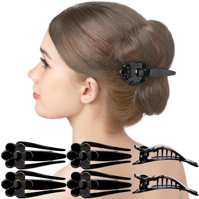 RC ROCHE ORNAMENT RC ROCHE ORNAMENT 6 Pcs Womens Side Slide Cute Flower French Eyelet Hair Clip Sectioning Clippers Chic Barrette Hairpin Strong Hold Premium Fashion Accessory Medium Black 