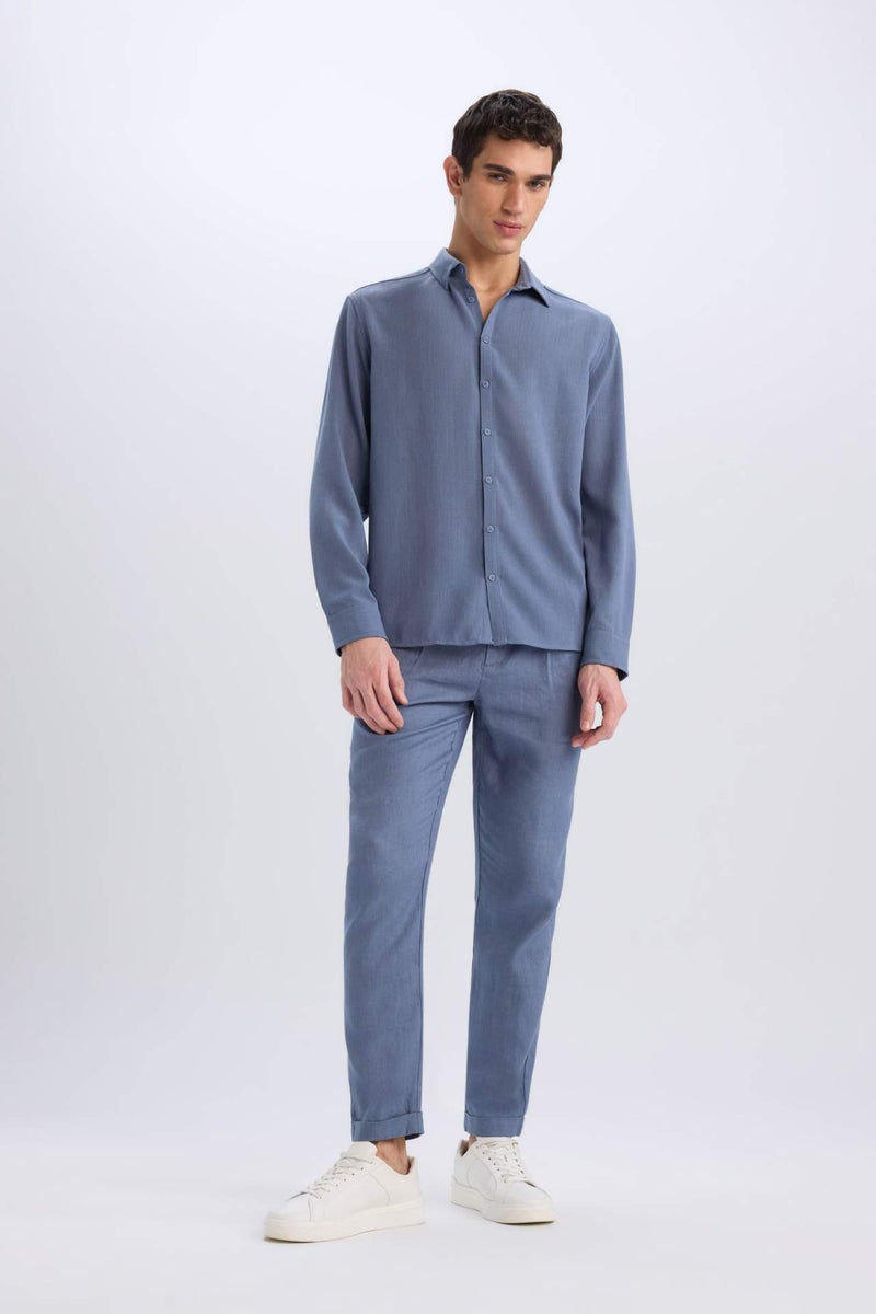 DeFacto Regular Fit Polo Neck Linen Look Shirt - Image 2