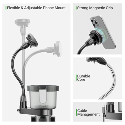 PakWizz 2-in-1 Car Cup Holder Expander for Phone MagSafe, Upgraded Cup Holder Phone Mount for Car with Adjustable Base, Compatible with Yeti 20/26/30 oz, Hydroflask 32/40 oz (Transparent Black) - Image 4