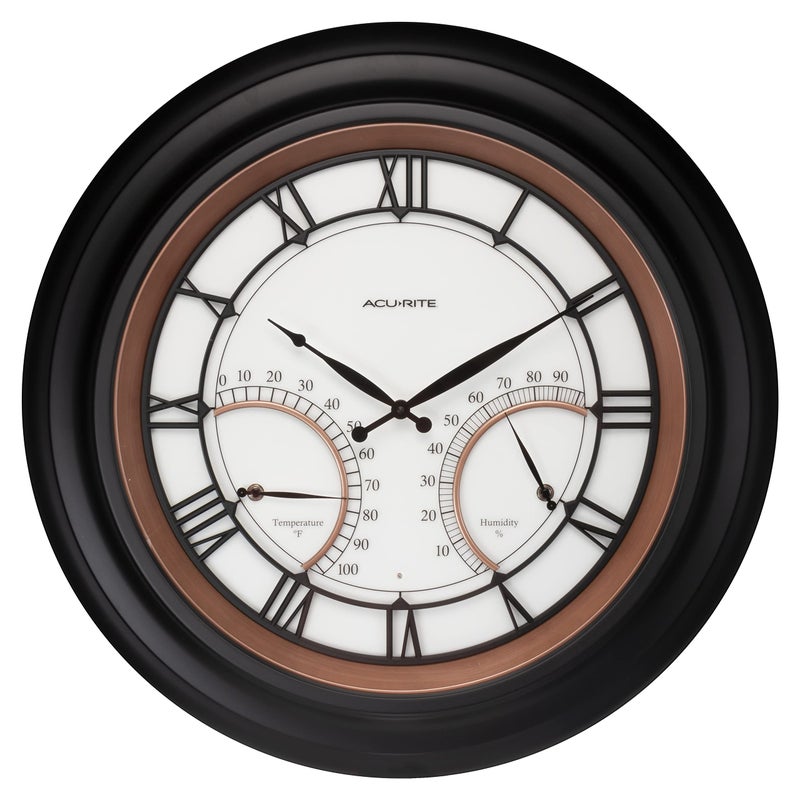 Acurite AcuRite 24 Illuminated LED Large Outdoor Decorative Clock with Thermometer and Hygrometer Combo 75022M Copper 