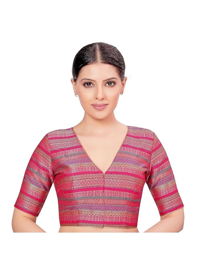 Studio Shringaar Women's Half Sleeve Brocade Readymade Saree Blouse - Image 1