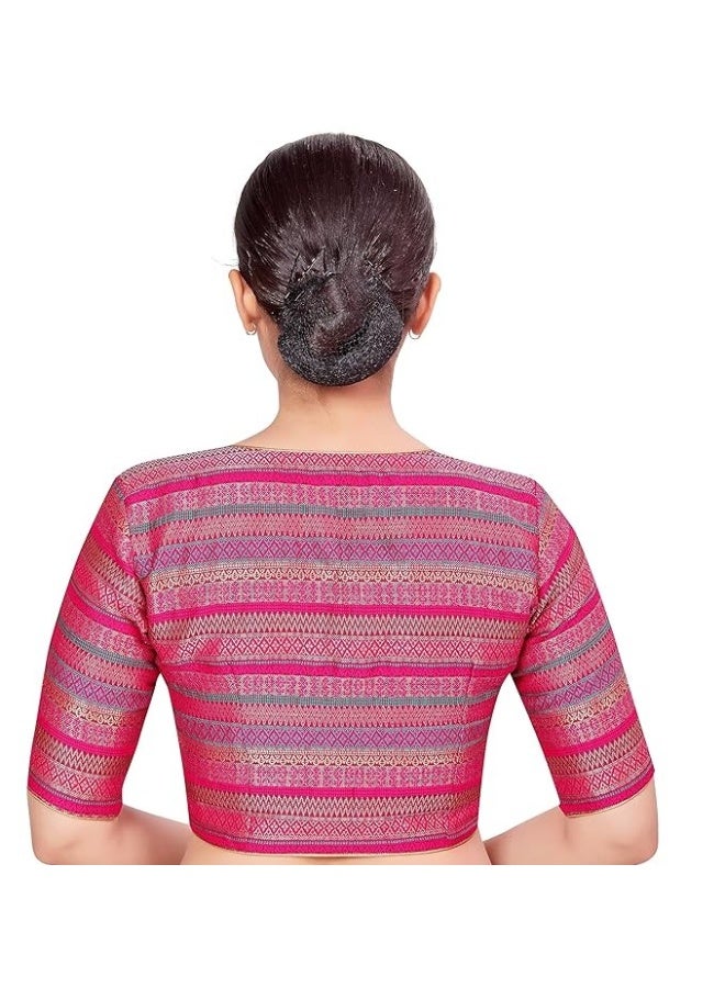 Studio Shringaar Women's Half Sleeve Brocade Readymade Saree Blouse - Image 2