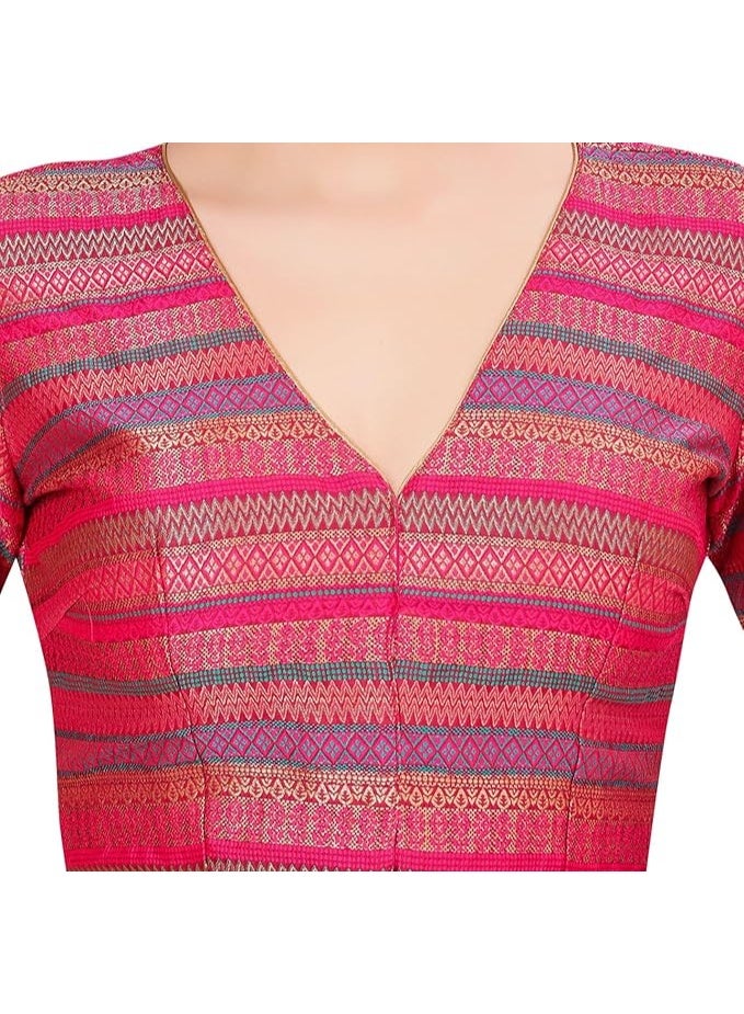 Studio Shringaar Women's Half Sleeve Brocade Readymade Saree Blouse - Image 3