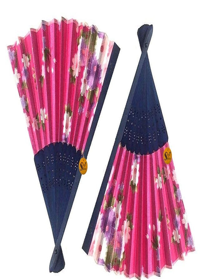 Sage Square Floral Handheld Folding Chinese Fan Vintage Era Touch (Pink) Set of 2 - Image 4