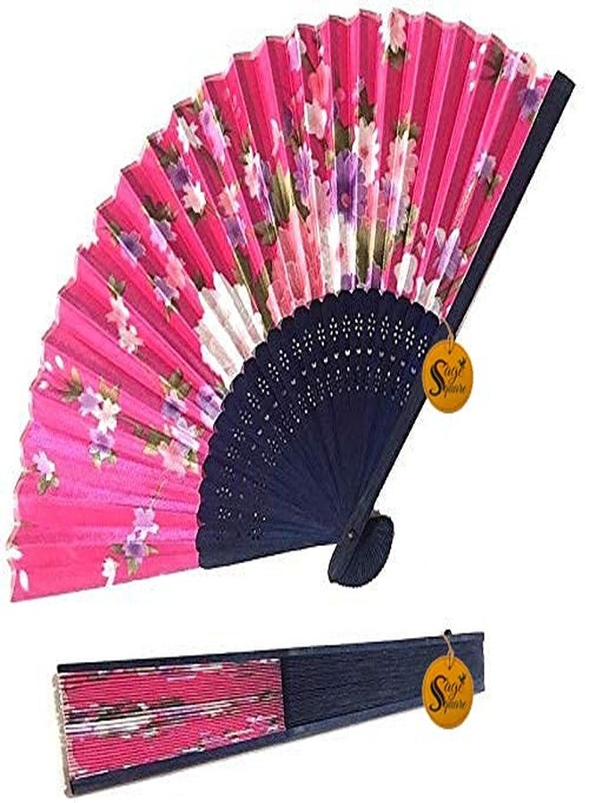 Sage Square Floral Handheld Folding Chinese Fan Vintage Era Touch (Pink) Set of 2 - Image 5