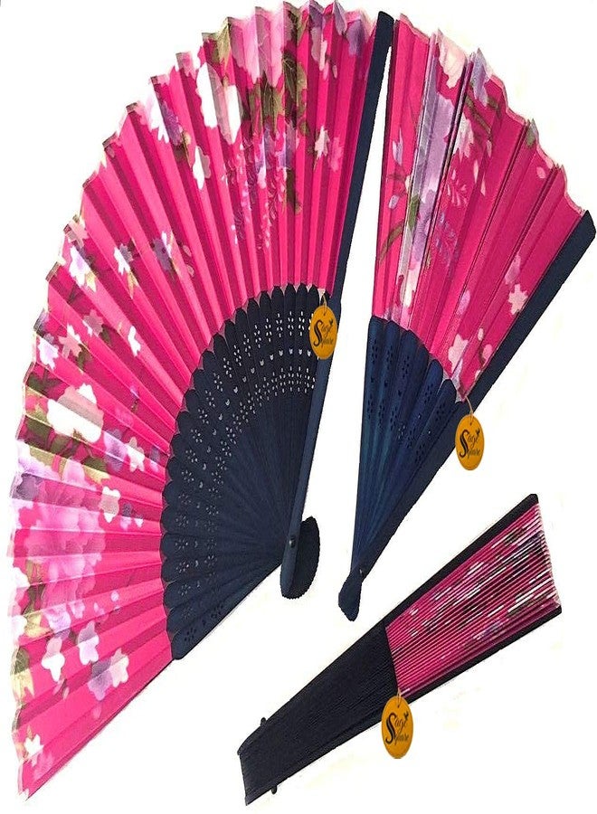 Sage Square Floral Handheld Folding Chinese Fan Vintage Era Touch (Pink) Set of 2 - Image 3