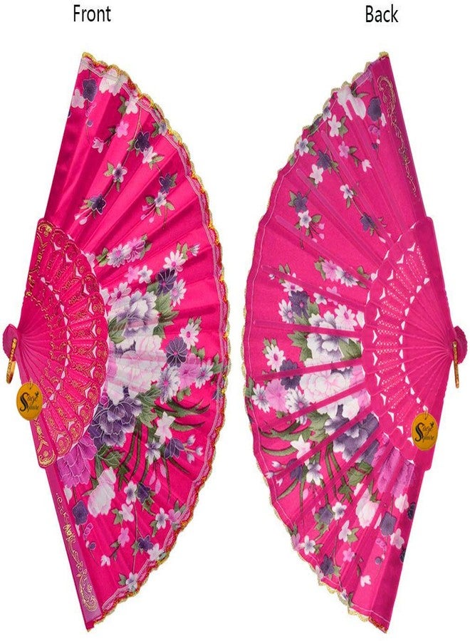 Sage Square Floral Handheld Folding Chinese Fan Vintage Era Touch (Pink) Set of 2 - Image 2