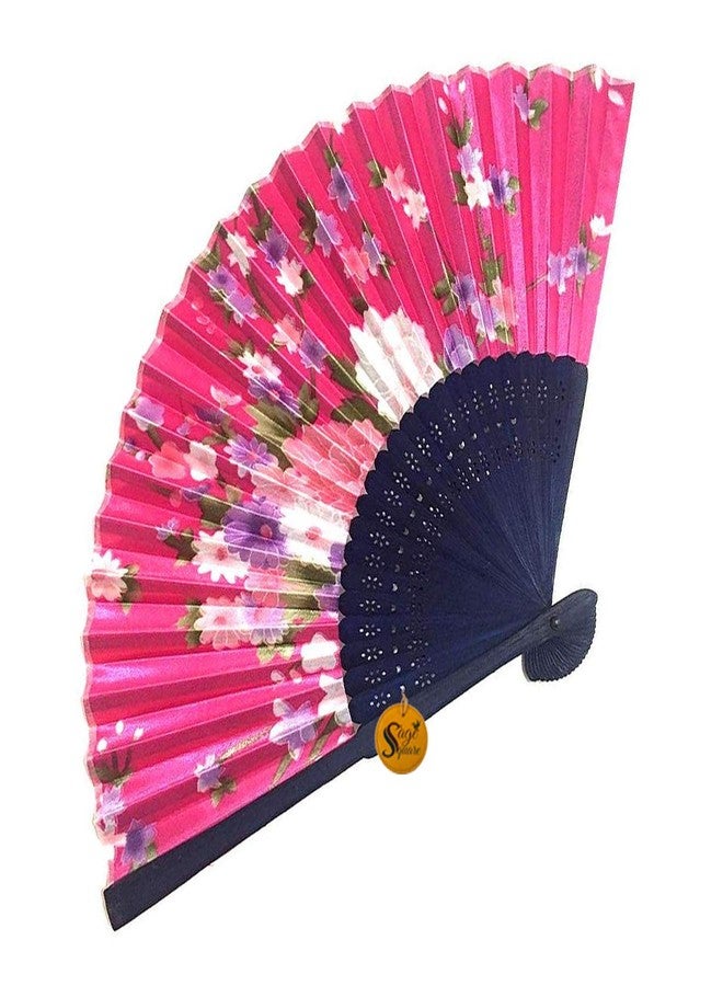 Sage Square Floral Handheld Folding Chinese Fan Vintage Era Touch (Pink) Set of 2 - Image 1