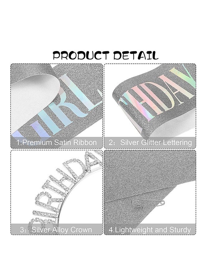 Birthday Queen Sash & Rhinestone Headband Set, Birthday Crowns for Girl, Glitter Birthday Sash Birthday Headband Gifts for Women Birthday Party Supplies (Silver) - Image 3
