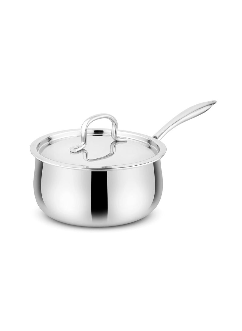 Prabha Tri-Ply Stainless Steel Kalash Sauce Pan, Included Lid, 18cm, 2.2L Heavy Duty Cooking Pot for Soups, Chilli, Pasta, Curries,Stews, Induction and Gas Stove Compatible - Image 1