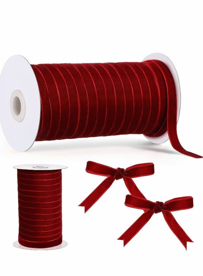 Vintage Velvet Ribbon Single Face Spool Satin for Wreath Decoration DIY Bow Craft Gift Wrapping (Burgundy, 1cm, 50 Yard) - Image 1