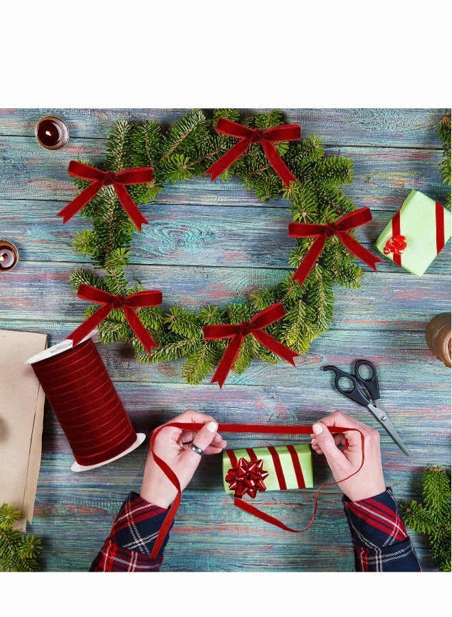 Vintage Velvet Ribbon Single Face Spool Satin for Wreath Decoration DIY Bow Craft Gift Wrapping (Burgundy, 1cm, 50 Yard) - Image 4