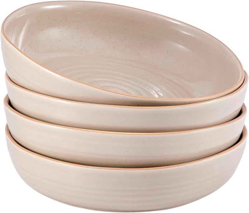 Bico Light Beige Pasta Bowls Set Set of 4 Microwave and Dishwasher Safe for Spaghetti Pasta Soup - Image 1