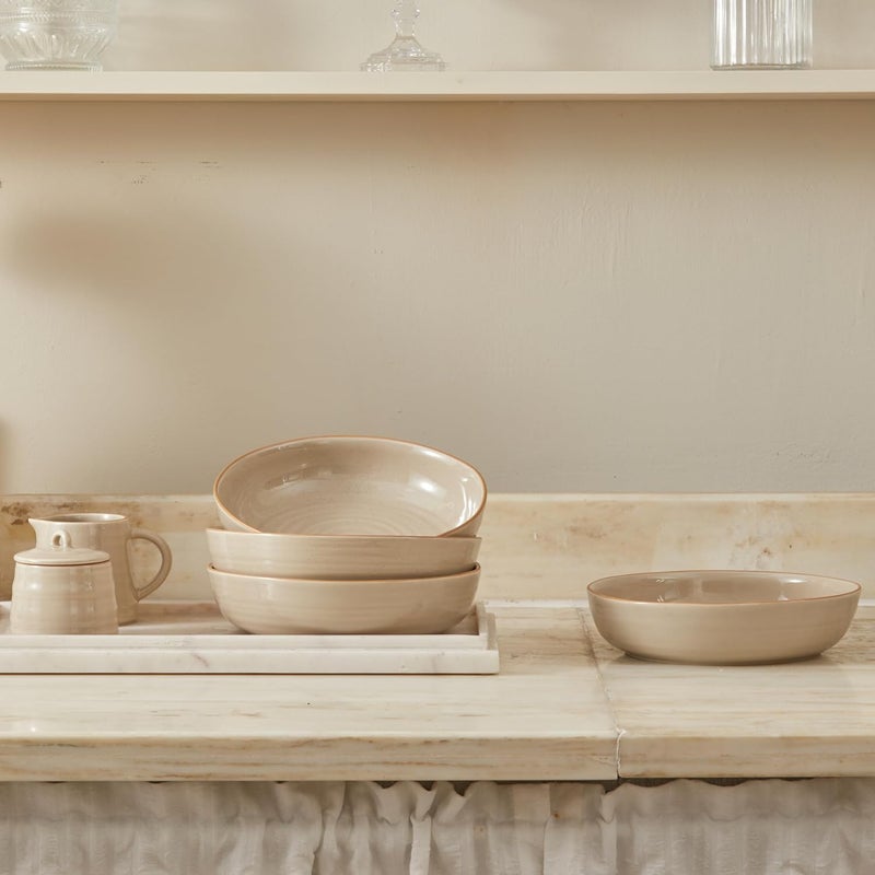 Bico Light Beige Pasta Bowls Set Set of 4 Microwave and Dishwasher Safe for Spaghetti Pasta Soup - Image 4
