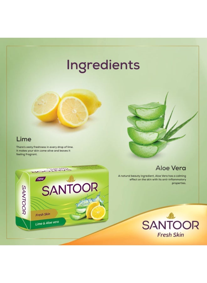 سانتور صابون الاستحمام "سانتور فريش سكين" (Santoor Fresh Skin) بخلاصة الصبار والليمون - بخصائص مغذية ومقاومة لعلامات التقدم في السن | لبشرة ناعمة، طرية، وأكثر شباباً | مناسب لجميع أنواع البشرة | 125 جم، عبوة مزدوجة (6 × 2) - Image 3