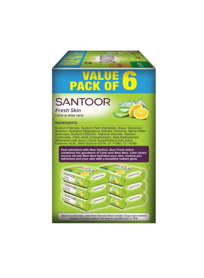 سانتور صابون الاستحمام "سانتور فريش سكين" (Santoor Fresh Skin) بخلاصة الصبار والليمون - بخصائص مغذية ومقاومة لعلامات التقدم في السن | لبشرة ناعمة، طرية، وأكثر شباباً | مناسب لجميع أنواع البشرة | 125 جم، عبوة مزدوجة (6 × 2) - Image 4