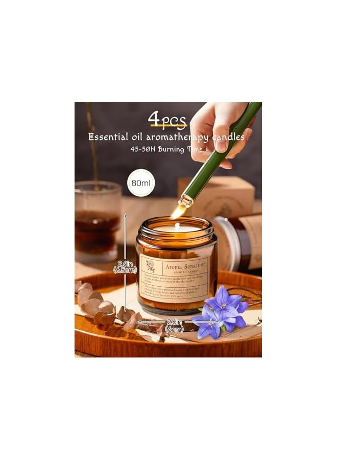 Green Tiger 4pcs Candles for Home Scented, Aromatherapy Jar Candle Gifts for Women, Scented Candles Set for Birthday Valentine Mother's Present (Brown rosewood + Lavender + vanilla+ blue wind chime) - Image 2