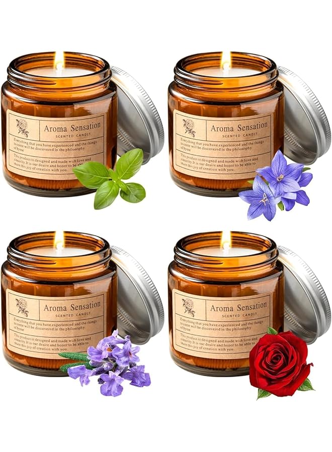 Green Tiger 4pcs Candles for Home Scented, Aromatherapy Jar Candle Gifts for Women, Scented Candles Set for Birthday Valentine Mother's Present (Brown rosewood + Lavender + vanilla+ blue wind chime) - Image 1