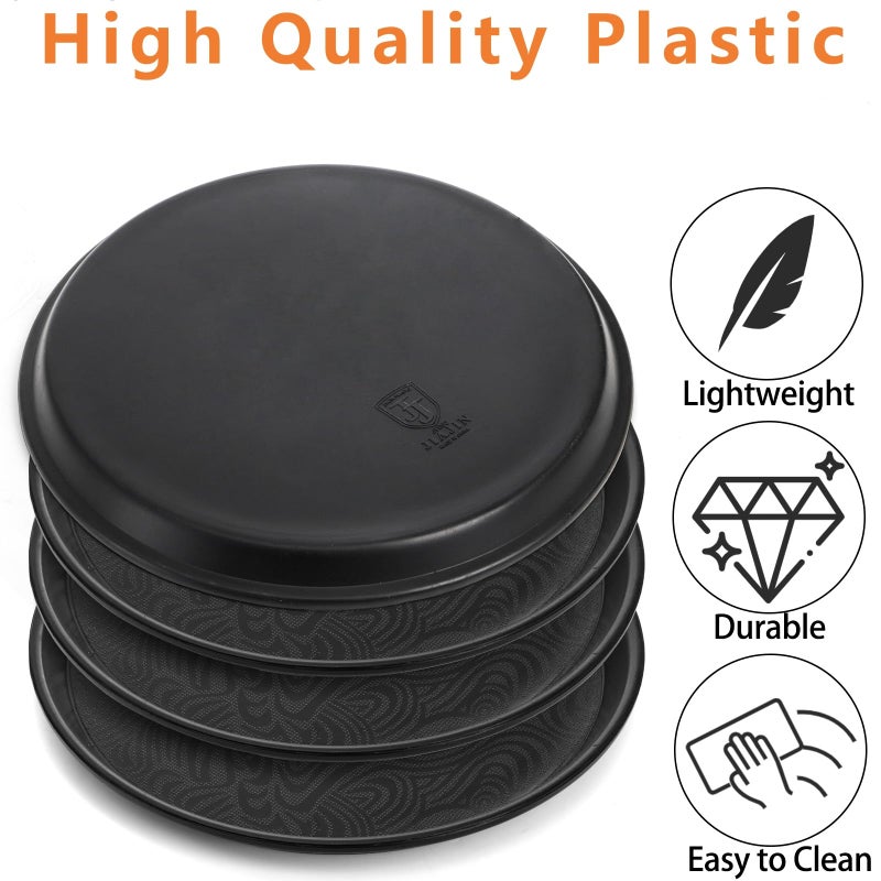 Hacaroa 4 Pack Round Restaurant Serving Tray, 14 Inch Black Plastic Server Tray Non-Slip Food Serving Platter for Drinks, Bar, Cafeteria, Hotel, Coffee Table, Raised Edges - Image 3