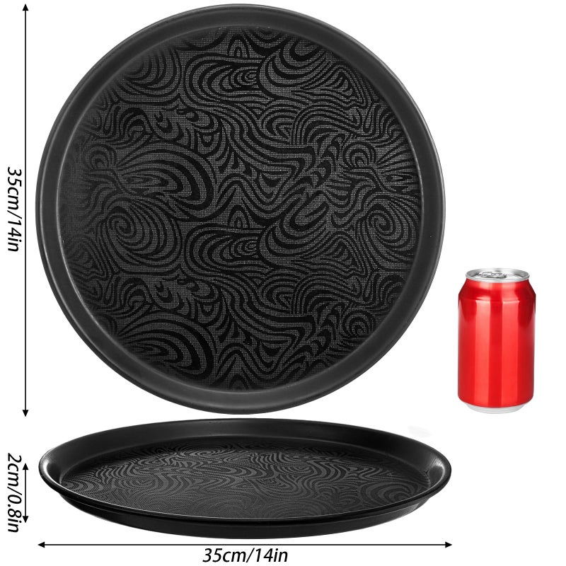 Hacaroa 4 Pack Round Restaurant Serving Tray, 14 Inch Black Plastic Server Tray Non-Slip Food Serving Platter for Drinks, Bar, Cafeteria, Hotel, Coffee Table, Raised Edges - Image 2