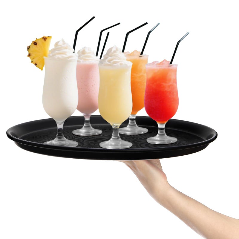 Hacaroa 4 Pack Round Restaurant Serving Tray, 14 Inch Black Plastic Server Tray Non-Slip Food Serving Platter for Drinks, Bar, Cafeteria, Hotel, Coffee Table, Raised Edges - Image 4