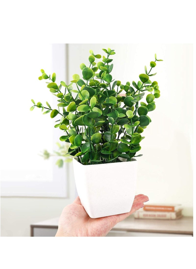 Generic 2pcs Artificial Mini Potted Plants Fake Plastic Eucalyptus Leaves Plants for Office Desk Coffee Table Bathroom Bedroom Home Decorations  - Image 4