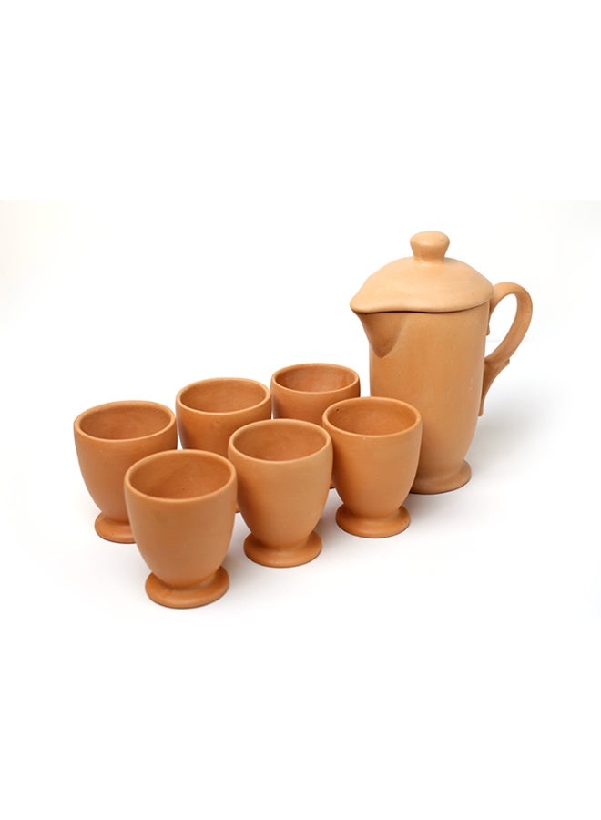 ارك مجموعة إبريق ARK Terrapura من الطين الطبيعي - تتضمن 6 أكواب للشرب - إبريق 750 مل + 6 أكواب زجاجية 200 مل عضوي، مصنوع يدويًا، حرفي وفريد ​​من نوعه - Image 2