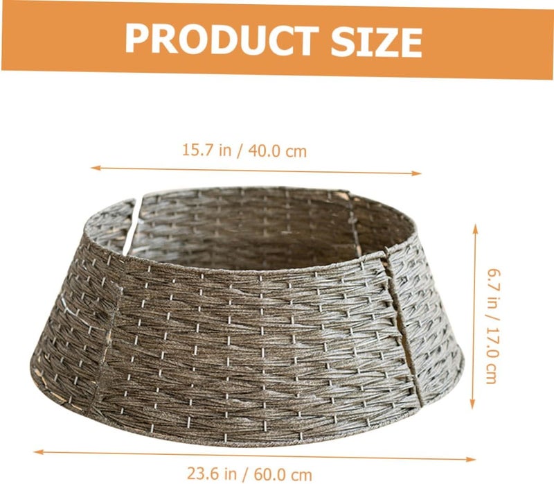 Beavorty Christmas Tree Skirt Small Gray Woven Basket Tree Collar Round Frame Farmhouse for Holiday Decorations - Image 2