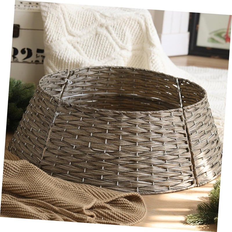 Beavorty Christmas Tree Skirt Small Gray Woven Basket Tree Collar Round Frame Farmhouse for Holiday Decorations - Image 5