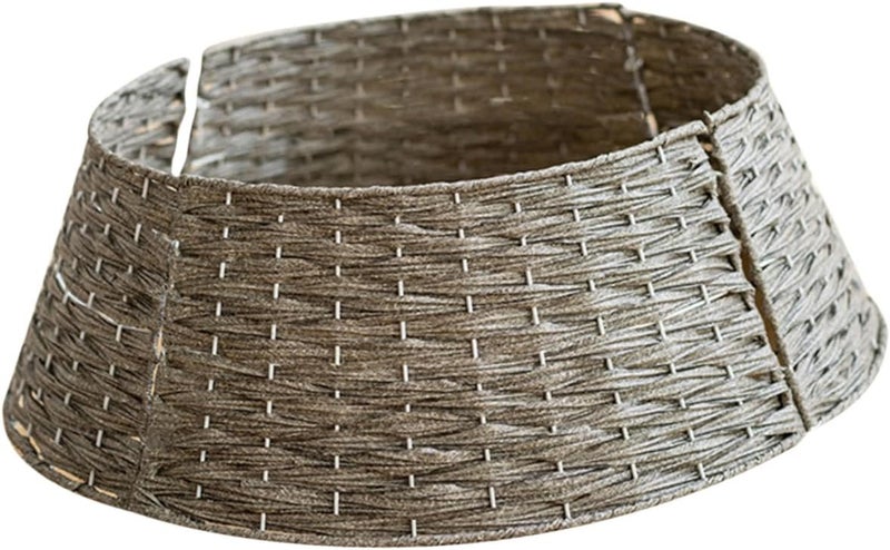 Beavorty Christmas Tree Skirt Small Gray Woven Basket Tree Collar Round Frame Farmhouse for Holiday Decorations - Image 1