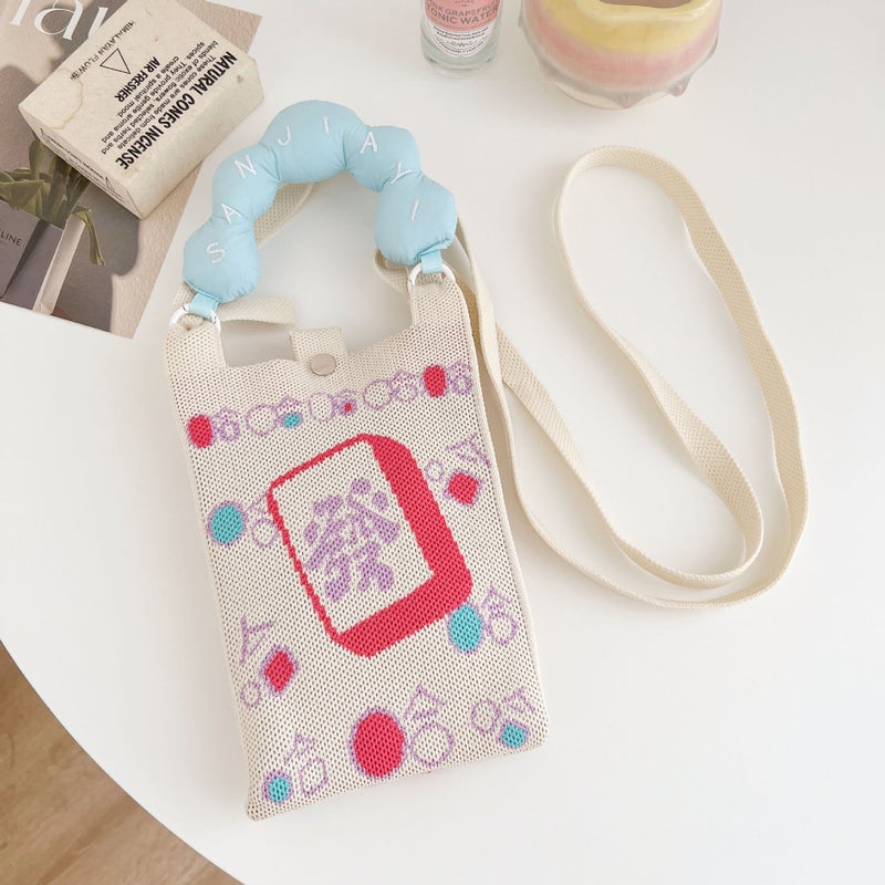 New Korean Version Of The Small Cute Cartoon Mini Knitted Mobile Phone Bag Joker Small Slung Small Square Bag - Image 3