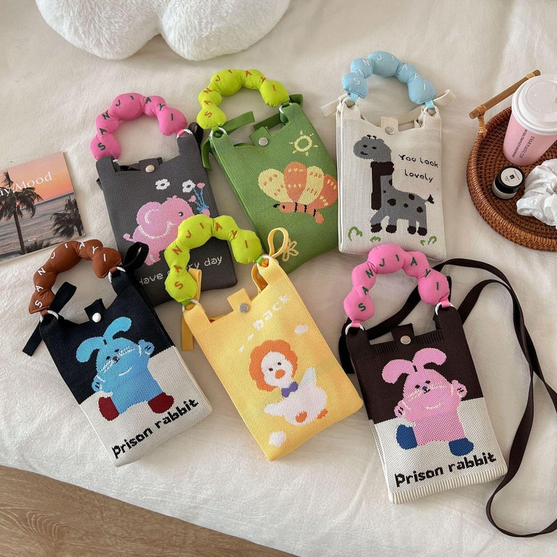 New Korean Version Of The Small Cute Cartoon Mini Knitted Mobile Phone Bag Joker Small Slung Small Square Bag - Image 2