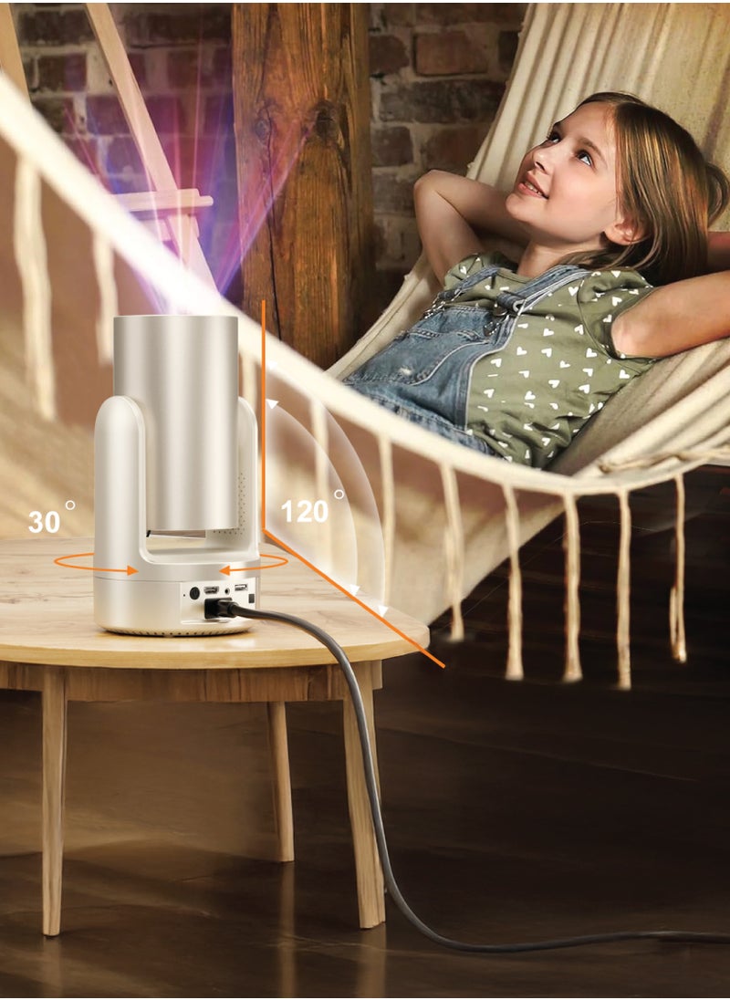 GREEN LION - Portable Projector Prisma 4K with 120" Screen Size/ Android / HDMI/ USB/ WiFi/ BT/Wireless Screen Mirroring / Remote Control / Rotating/Gaming / Home Theater/ Movies/ Business & Education - White - Image 1