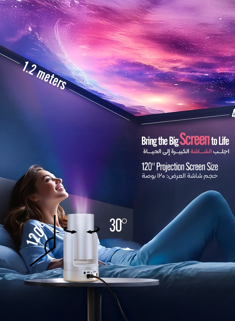 جرين ليون جهاز عرض محمول Prisma 4K بشاشة مقاس 120 بوصة / Android / HDMI / USB / WiFi / BT / انعكاس الشاشة لاسلكيًا / جهاز التحكم عن بعد / الدوران / الألعاب / المسرح المنزلي / الأفلام / الأعمال والتعليم - أبيض - Image 5