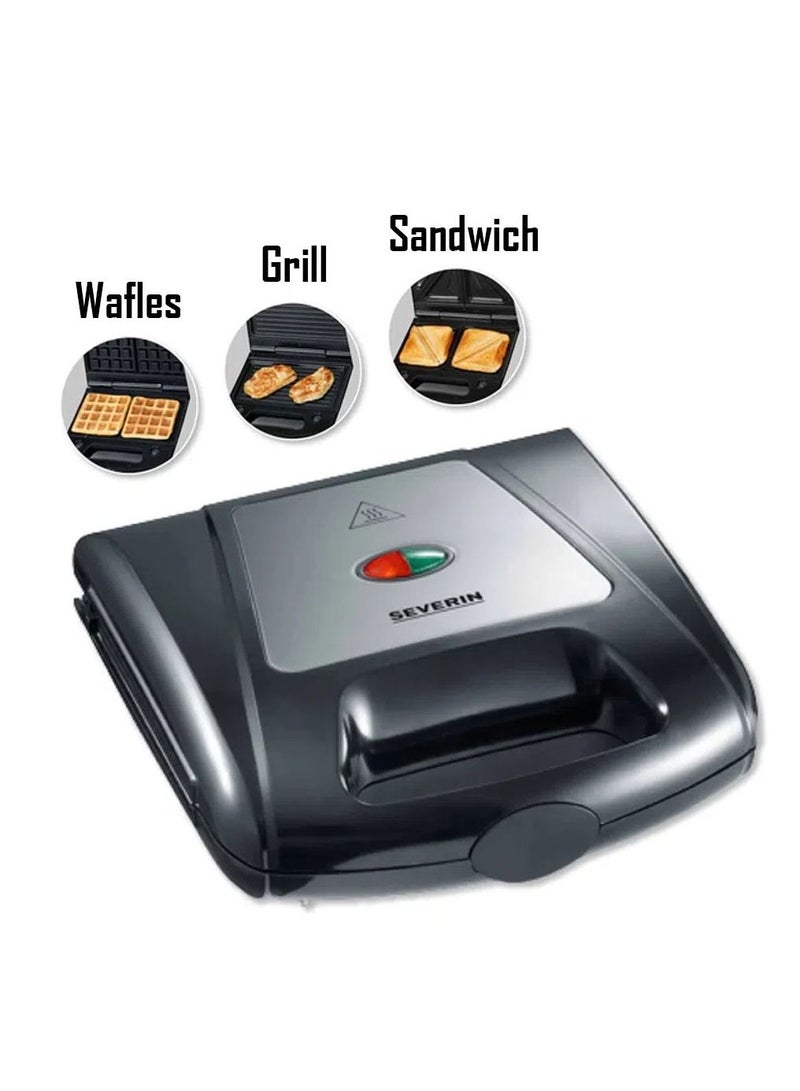 Severin Multi Sandwich Toaster non-stick coating Automatic temperature controller with 1000 W of Power,black/silver - Image 2