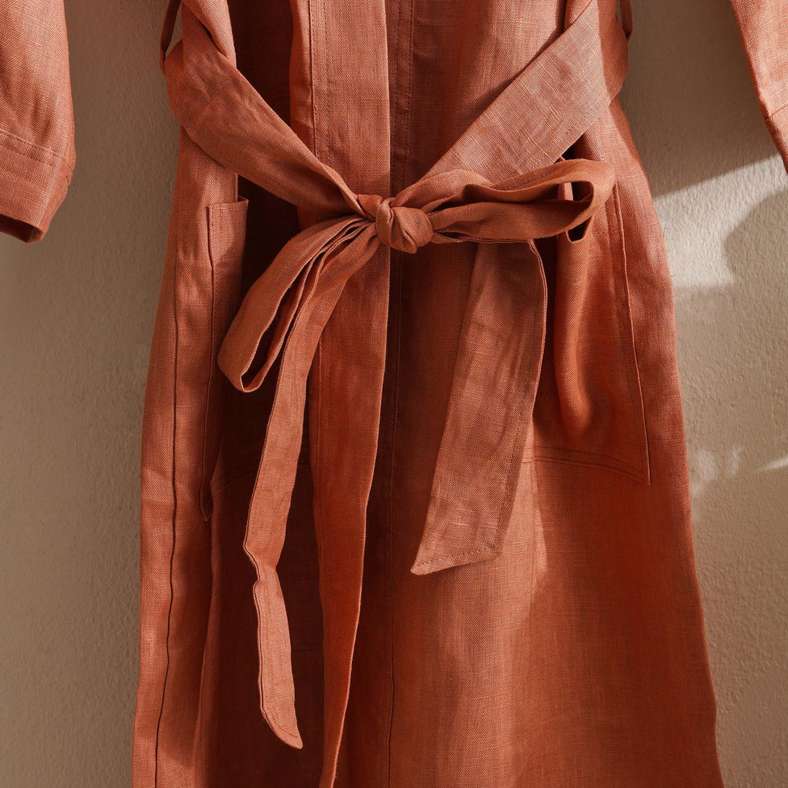 Pan Home Serene Linen Robe - Rust - Mid/Large