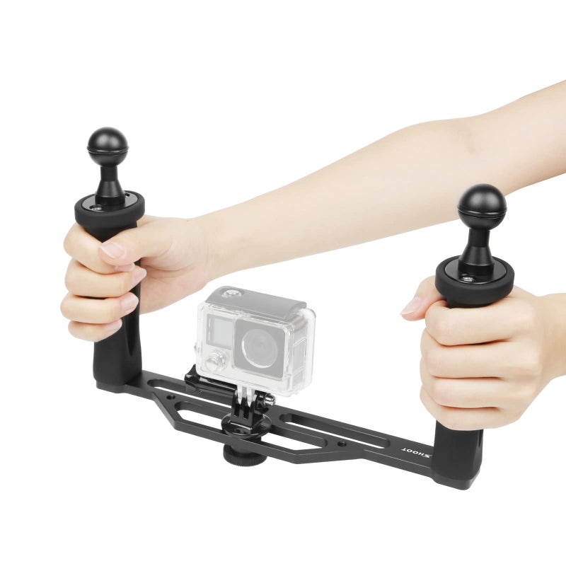 SHOOT Aluminium Alloy Handheld Stabilizer Tray Handle Grip for Hero 13/12/11/10/9/8/7 6/5/4/3+/3 and 6 inch Dome Port and All LED Video Light Camera Camcorder with 1/4 inch Screw Hole - Image 1